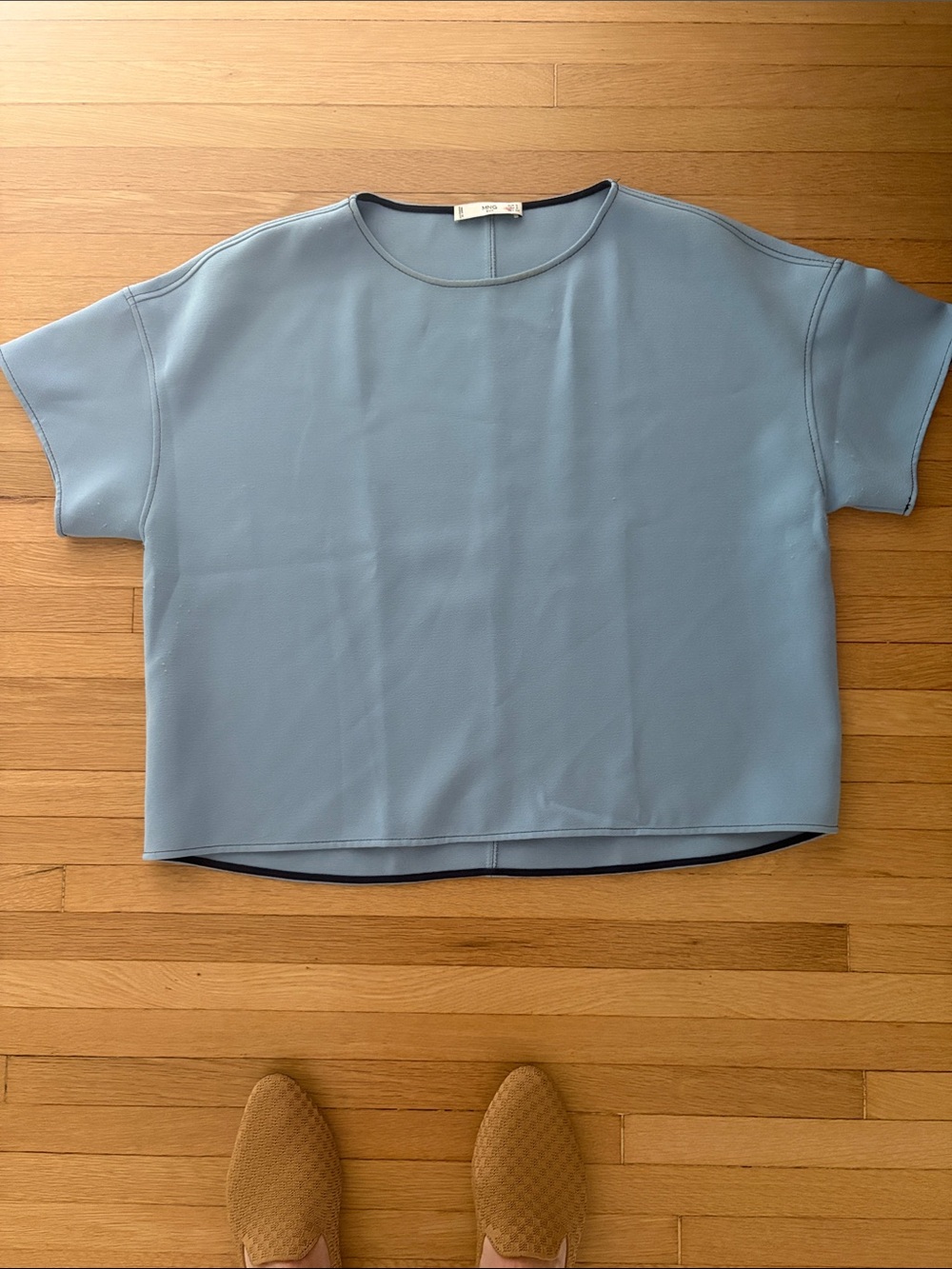 Mango Relaxed Short-Sleeve Top in Light Blue